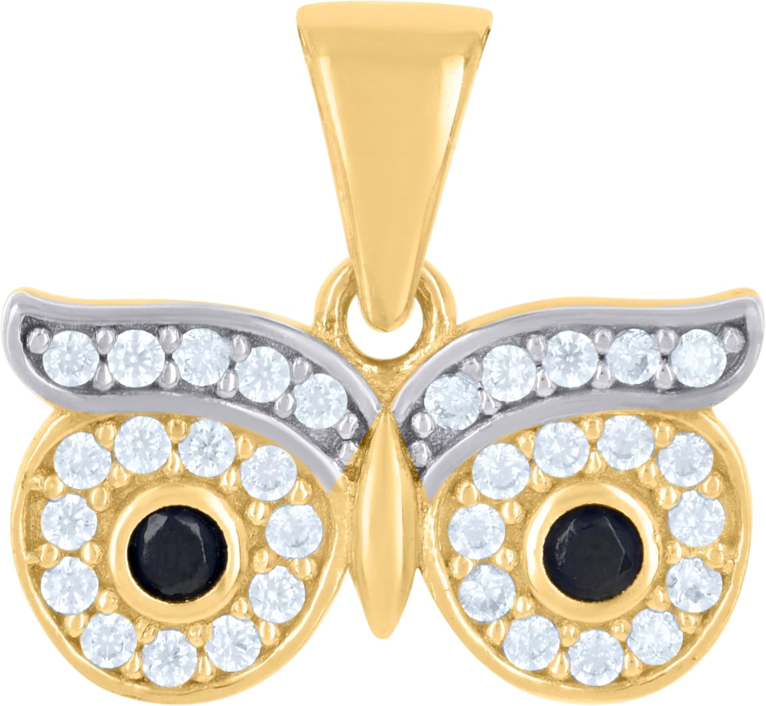 Jewels By Lux 10kt Two-tone Gold Womens Black White Cubic-Zirconia Owl Eyes Bird Wildlife Charm Pendant