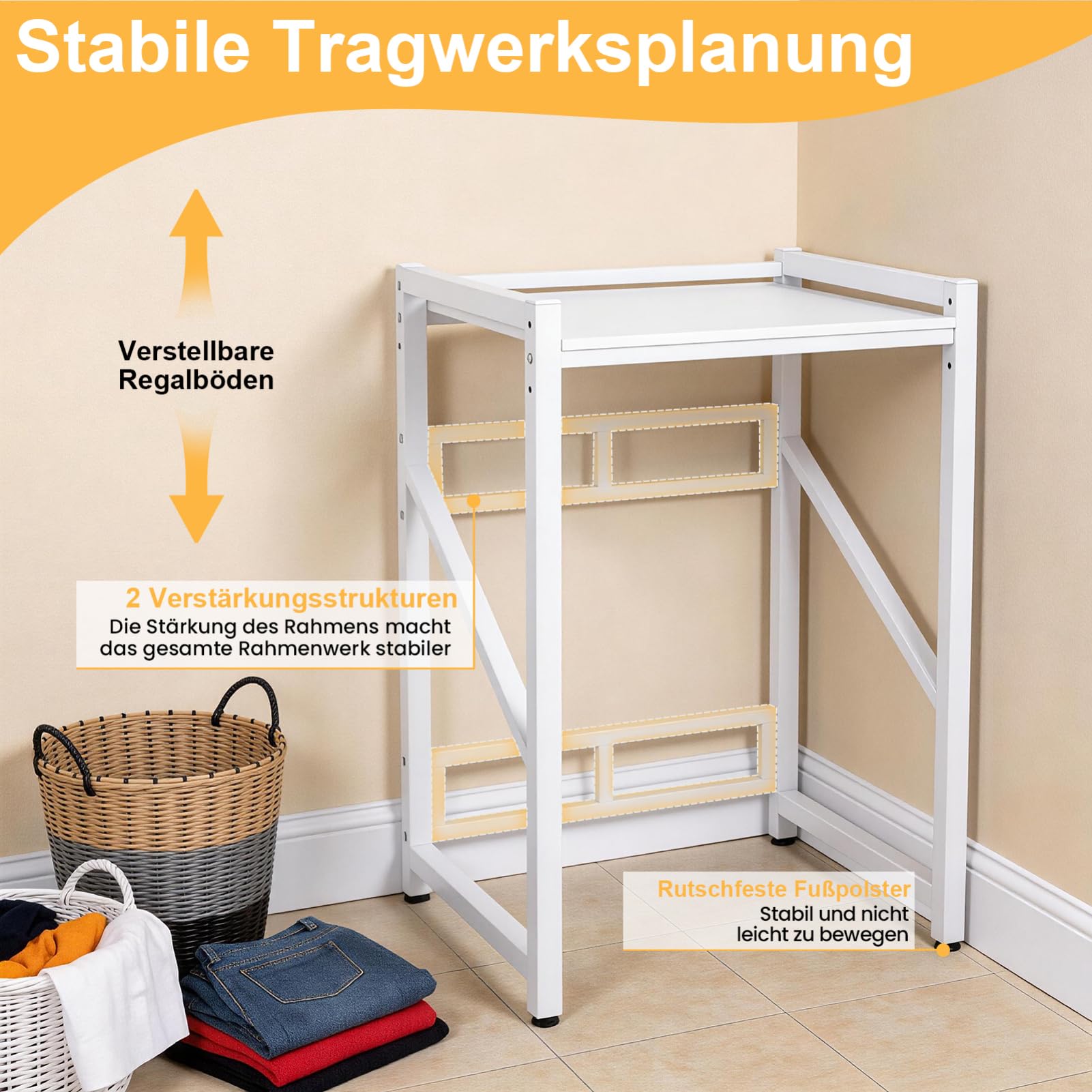 Waschmaschinenregal, Waschmaschinen Trockner Schrank Tragfähigkeit 350kg, Höhenverstellbare Lagerregaleinheit Über Der Waschmaschinenschrank, Über Dem Waschmaschinenregal für Waschküche balkon