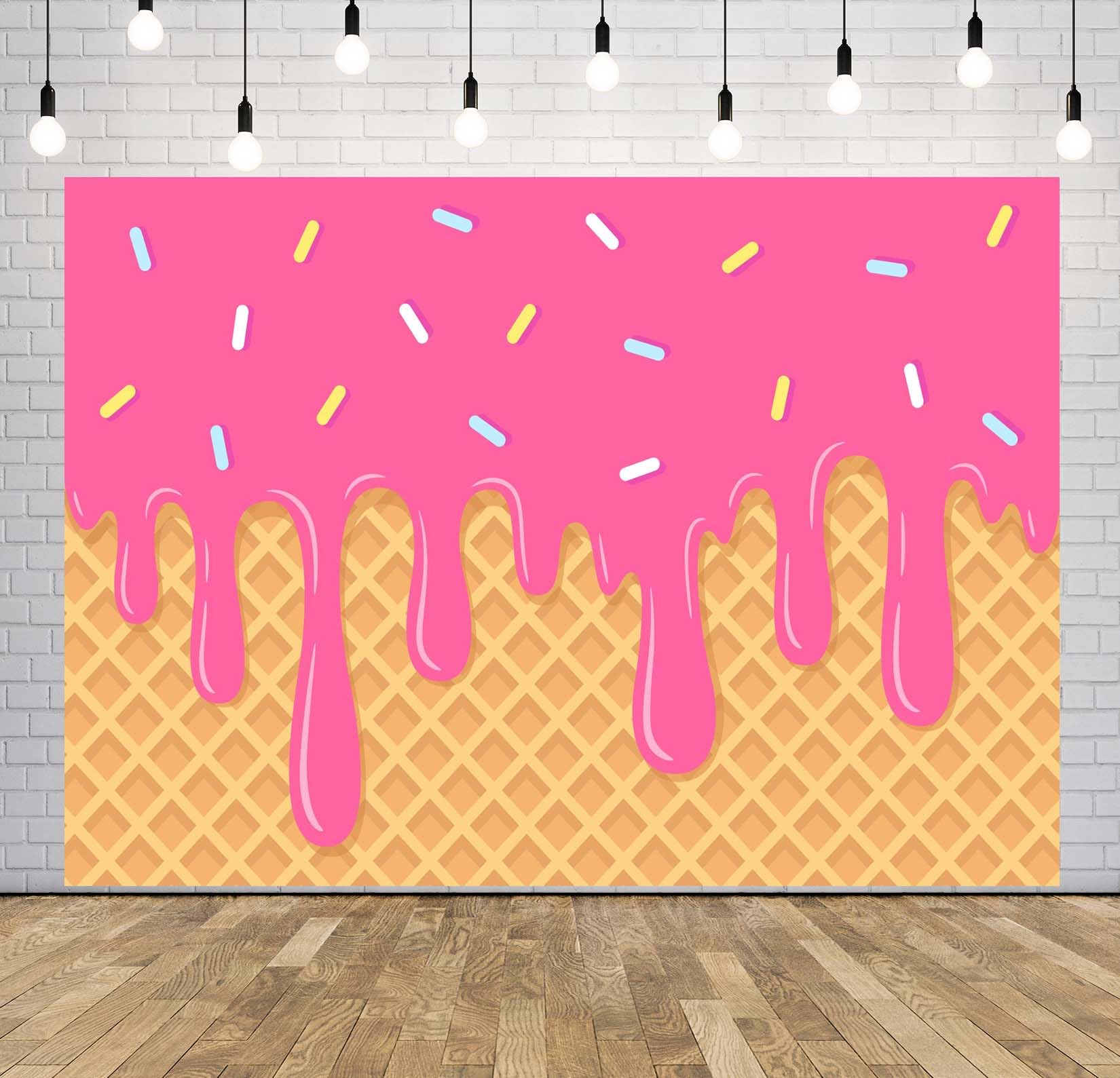 BELECO 3.6x3m Telo sfondo cono gelato | Granella zuccherata colorata glassa rosa colante texture cialda sfondo tema dolce compleanno bimbi accessori foto