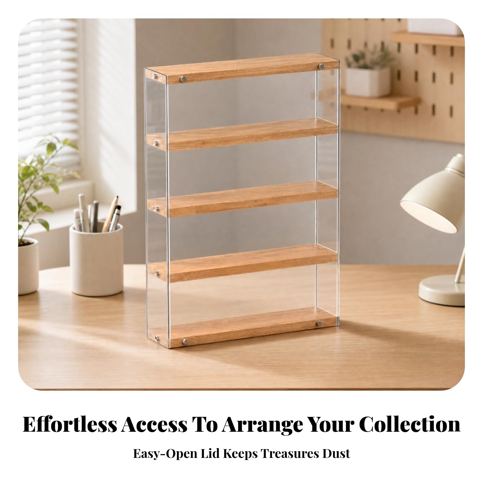 Colcolo Display-Schrank mit Holzmasungsböden Staubdicht Sammelfigurenschrank mit Staubschutz Acrylvitrine für Puppensamml, Regal , 30CM , 4-Stufig