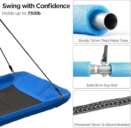 Miniatura 2 de Columpio gigante de árbol de plataforma de 60 pulgadas de 750 libras para niños y adultos al aire libre con 2 correas para colgar y giratorio,