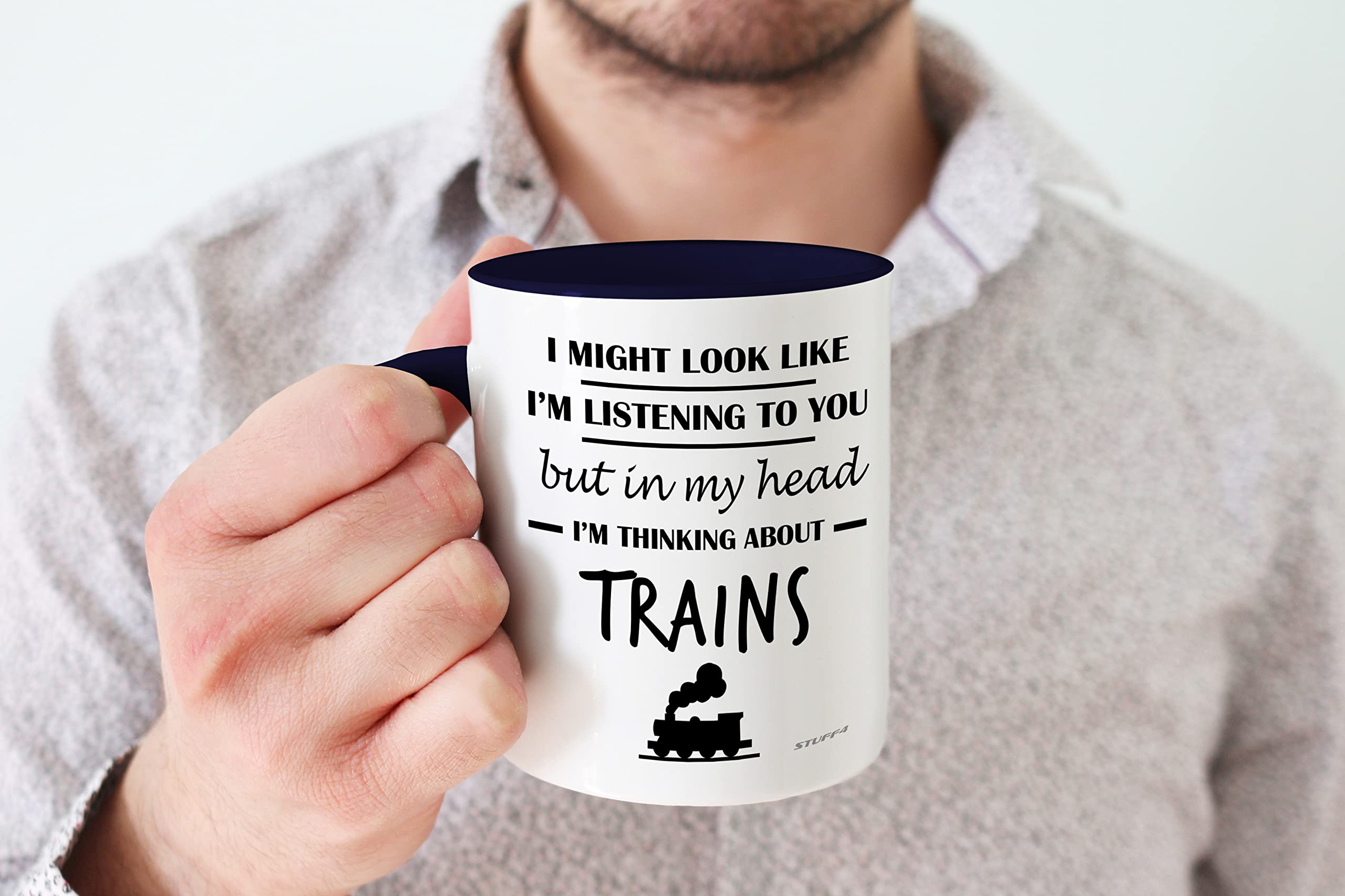 Stuff4 Steam Train Gifts for Men, in My Head I'm Thinking About Trains Mug - Image 4