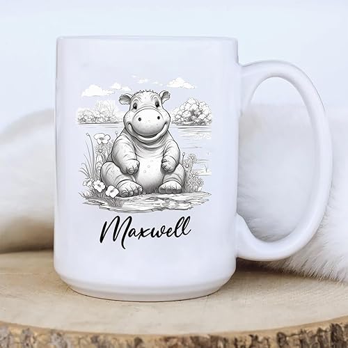 Miniatura 4 de Taza de café hipopótamo con nombre personalizado, regalo para hombres, mujeres, amantes de los animales del hipopótamo, taza de café personalizada