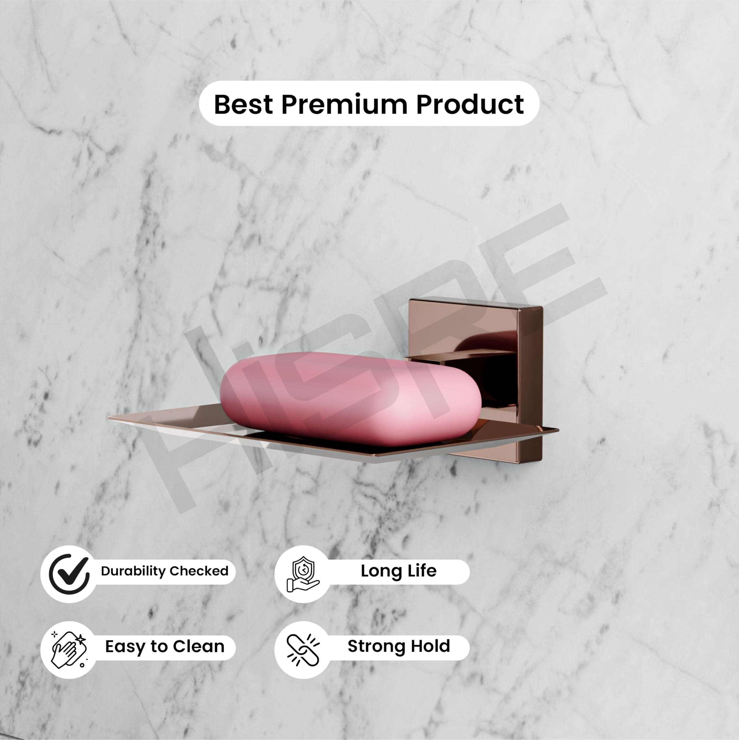 HISRE Wall Mounted Soap Dish Holder | Luxury Rose Gold Finish, Square Soap Tray with Drainage, Modern Bathroom & Kitchen Soap Holder, photo 4 of 5