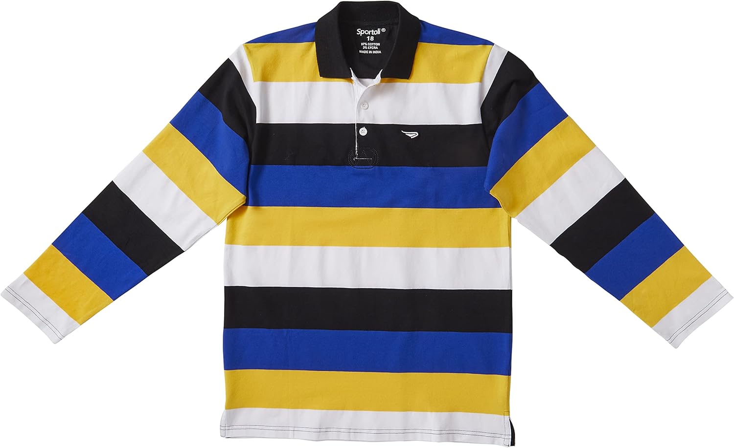 Sportoli Boys Cotton Wide Striped Long Sleeve Polo Rugby Shirt - Image 3