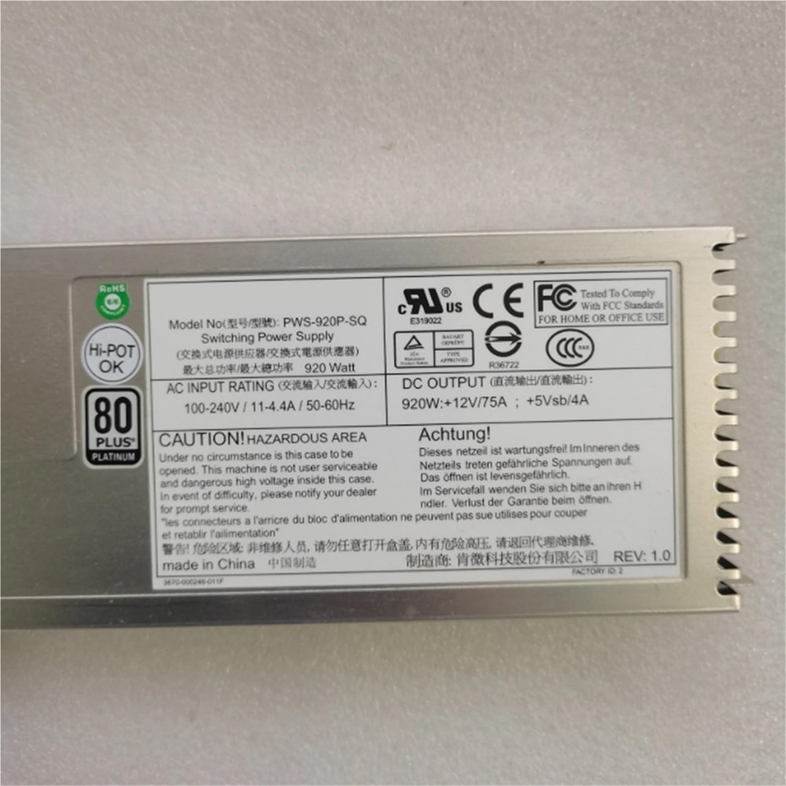 For PWS-920P-SQ PWS-920-1R 920W Fuente de alimentación del Servidor módulo de alimentación redundante