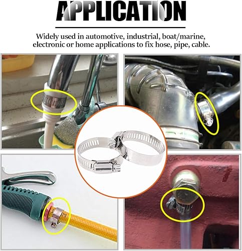 Miniatura 7 de Pinzas de abrazadera de manguera de engranaje helicoidal ajustables 21 a 1.732 in, kit surtido de abrazaderas para tubería de combustible, acero