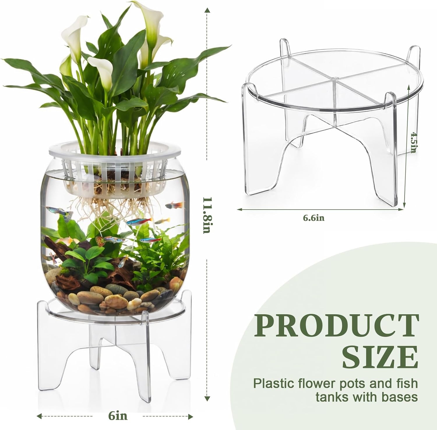 Thenshop 1.07 Gallon Plastic Aquaponic Planter and Aquarium Betta Bowl Fish Aquariums Small Fish Tank with Base and Top Promotes Healthy Hydroponic Environment for Plants (Elliptical Cylinder)