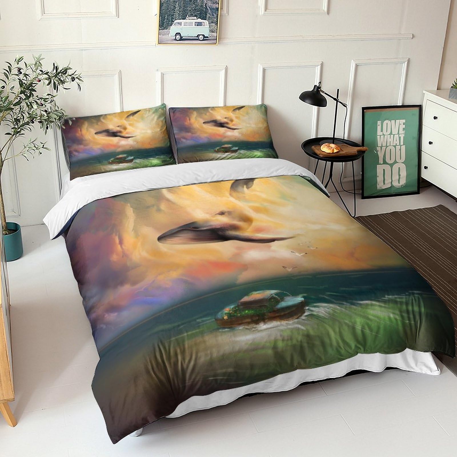 Housse de couette baleine 3D en microfibre avec taies d'oreiller pour lit enfant et adulte