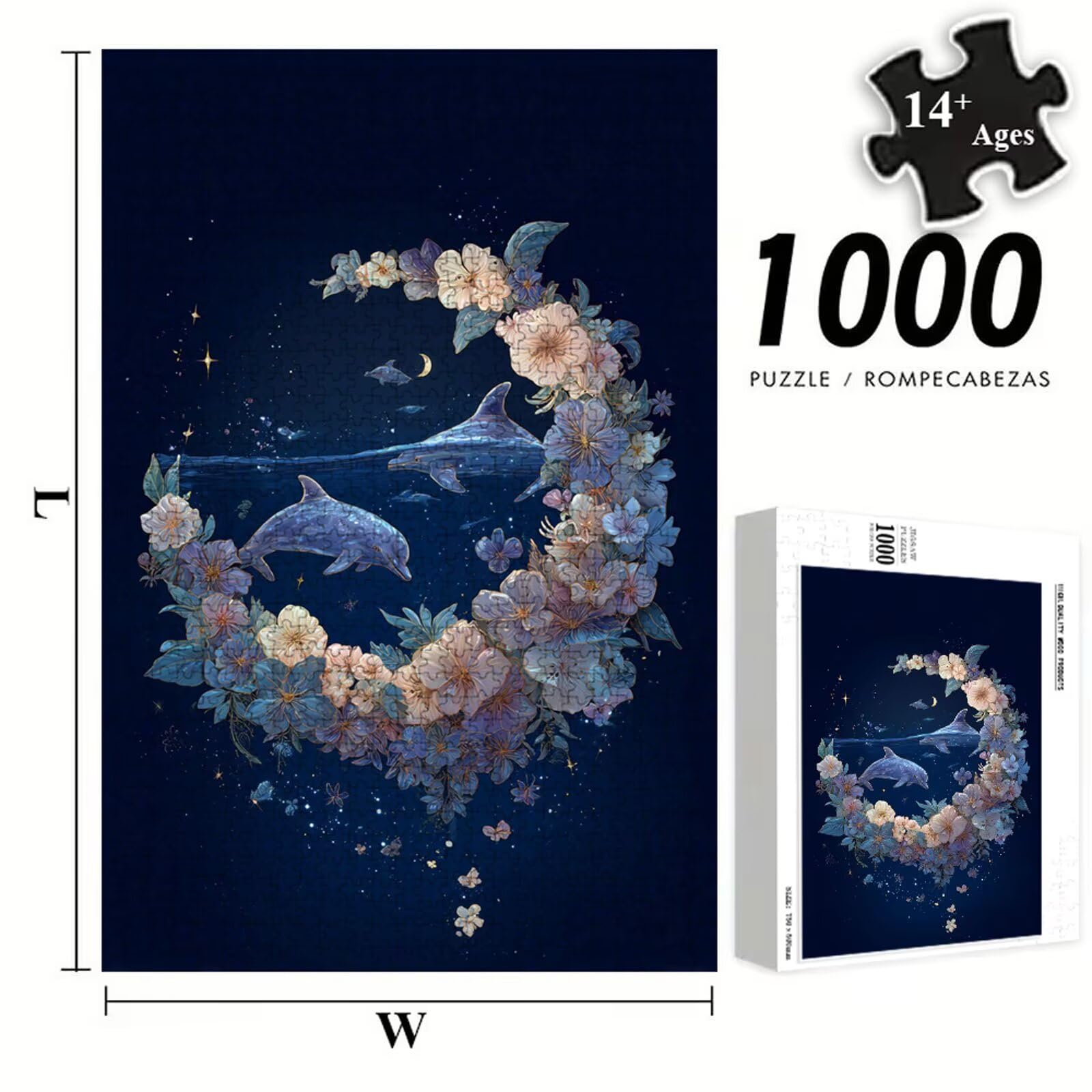 5000 Pezzi Puzzle Adulti - Delfino & Flower - Fabbricazione in Legno Robusto (Forma Classica) - Decorazione Murale con Poster - Prodotto Riservato ad Adulti e 14 Anni in Su (181x105cm) P3#1291