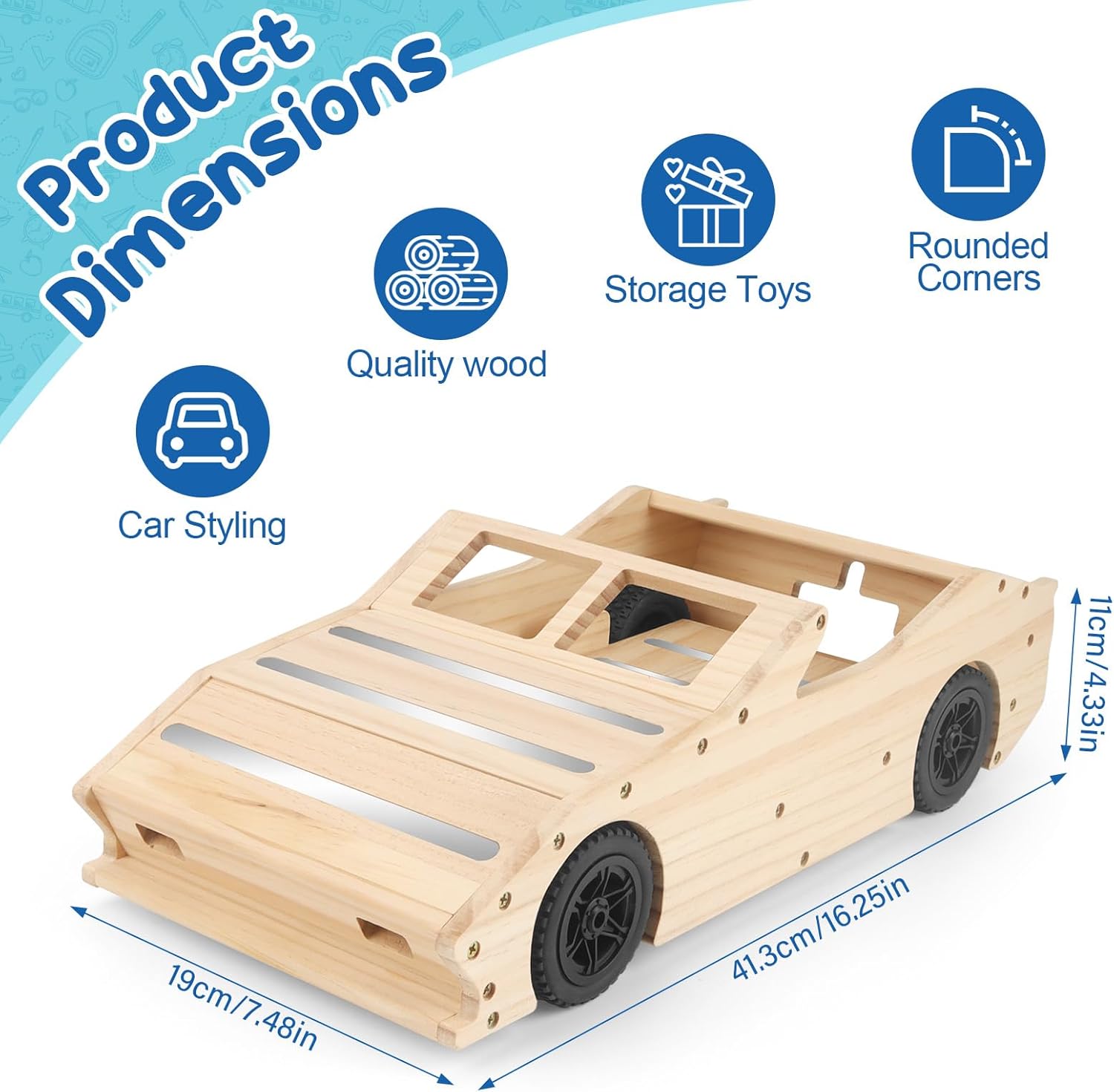 Taladad Storage & Play Car for Toniebox and Tonie Figures Storage Shelf (Wooden Trailer), Magnetic Shelves Compatible with Tonie Box Player Character for Children Room (Natural, Sports car)