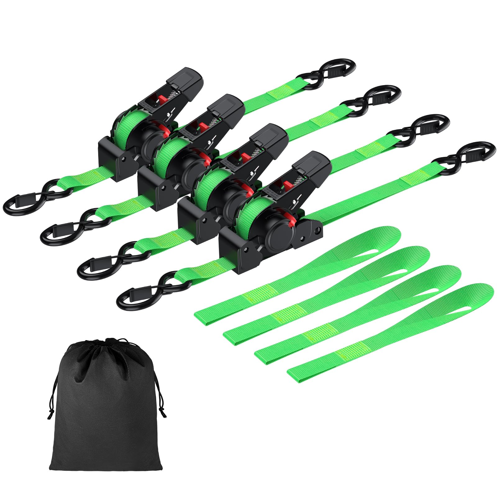 EYPINS 4X Automatik Spanngurt 3,5m 25mm mit S Haken 320kg/640kg, Verstellbare Ratschengurte, Selbstaufrollend Spanngurt mit Ratsche Spanngurtwickler mit 4x Zurrschlaufen 30cm für Pkw Anhänger Motorrad