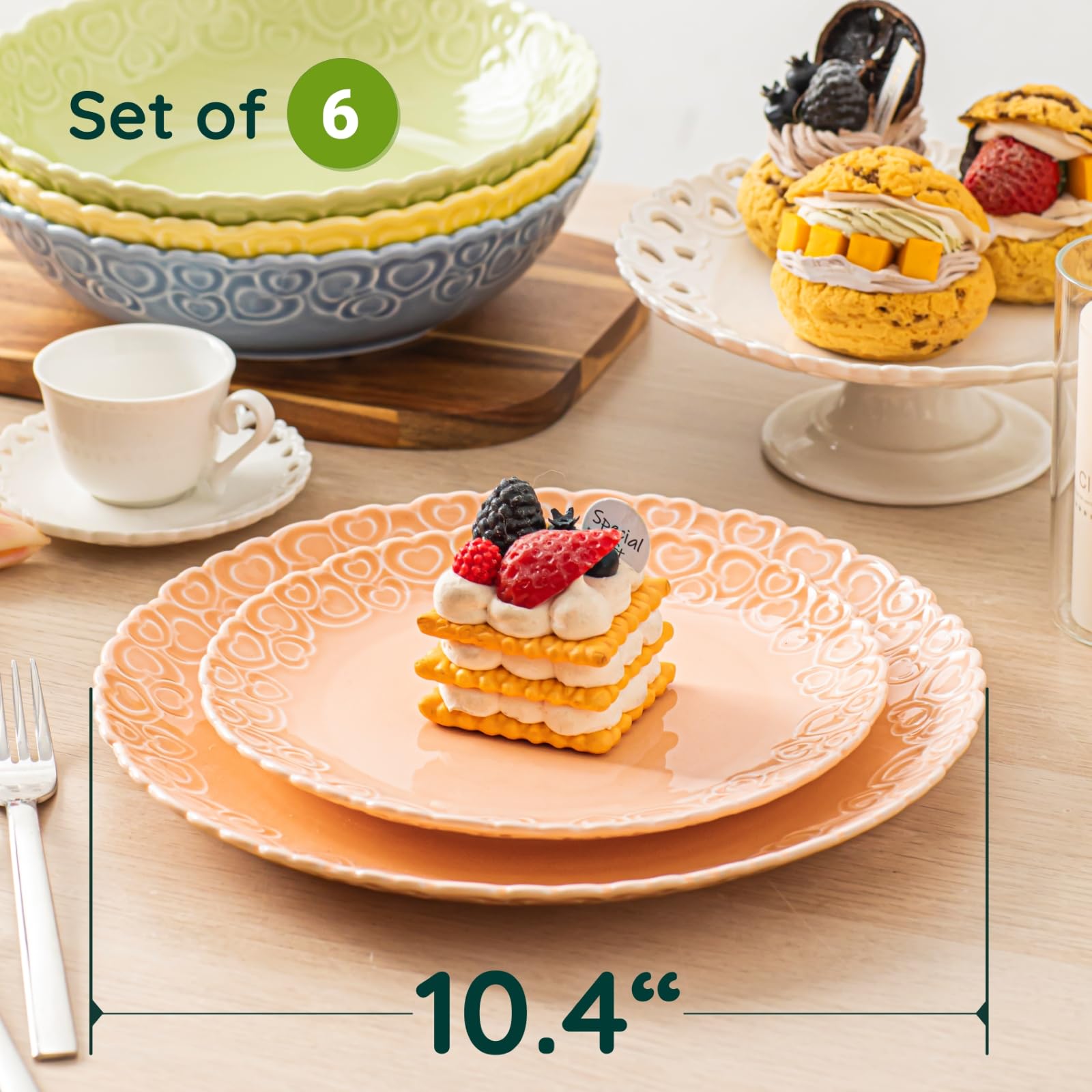 Amazon.com | HOMBENE Heartbeat Dinner Plates Set of 6, 10.5