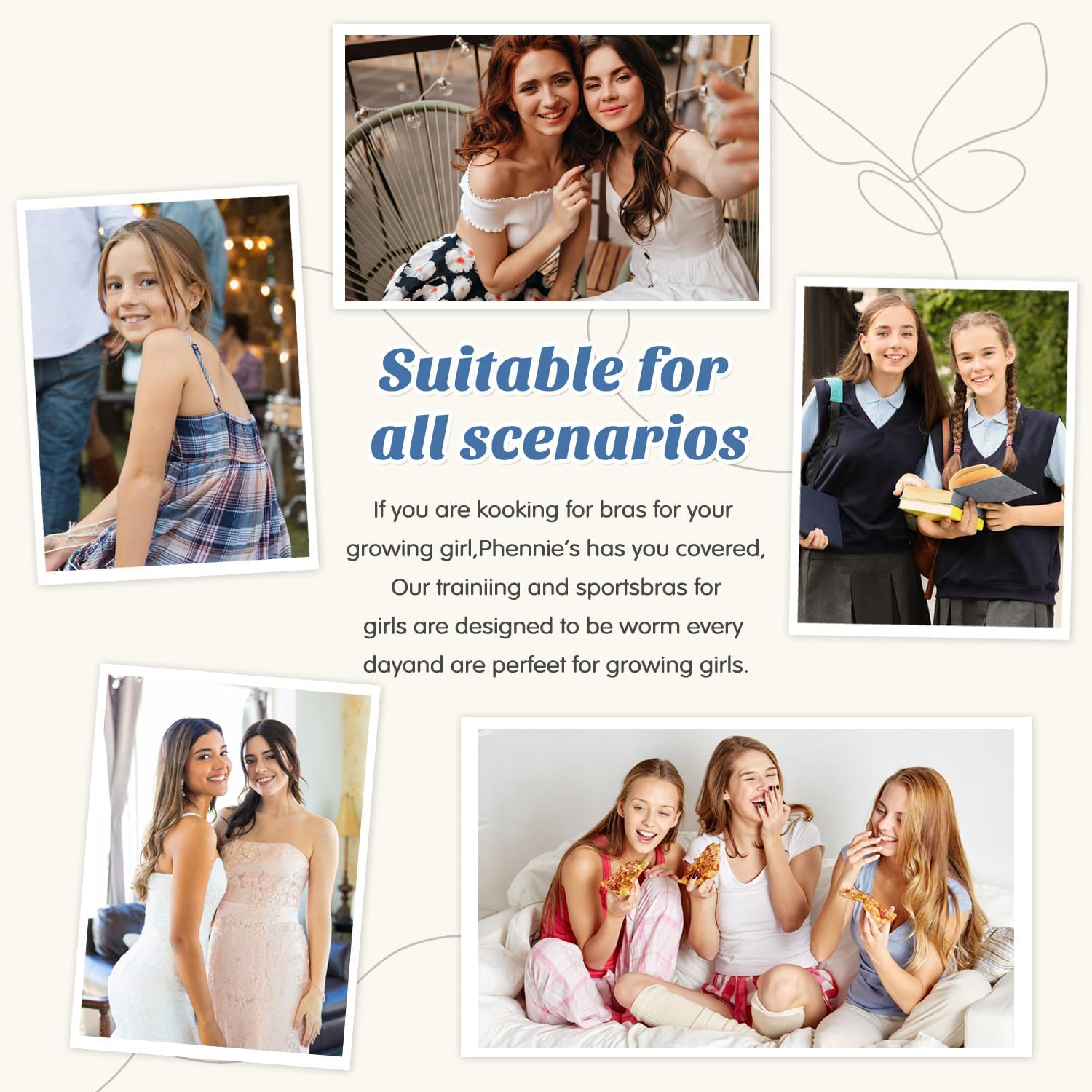 Phennie's Girls Strapless Bandeau Bra Training Bras Wireless Light Padded Bralette - Image 6