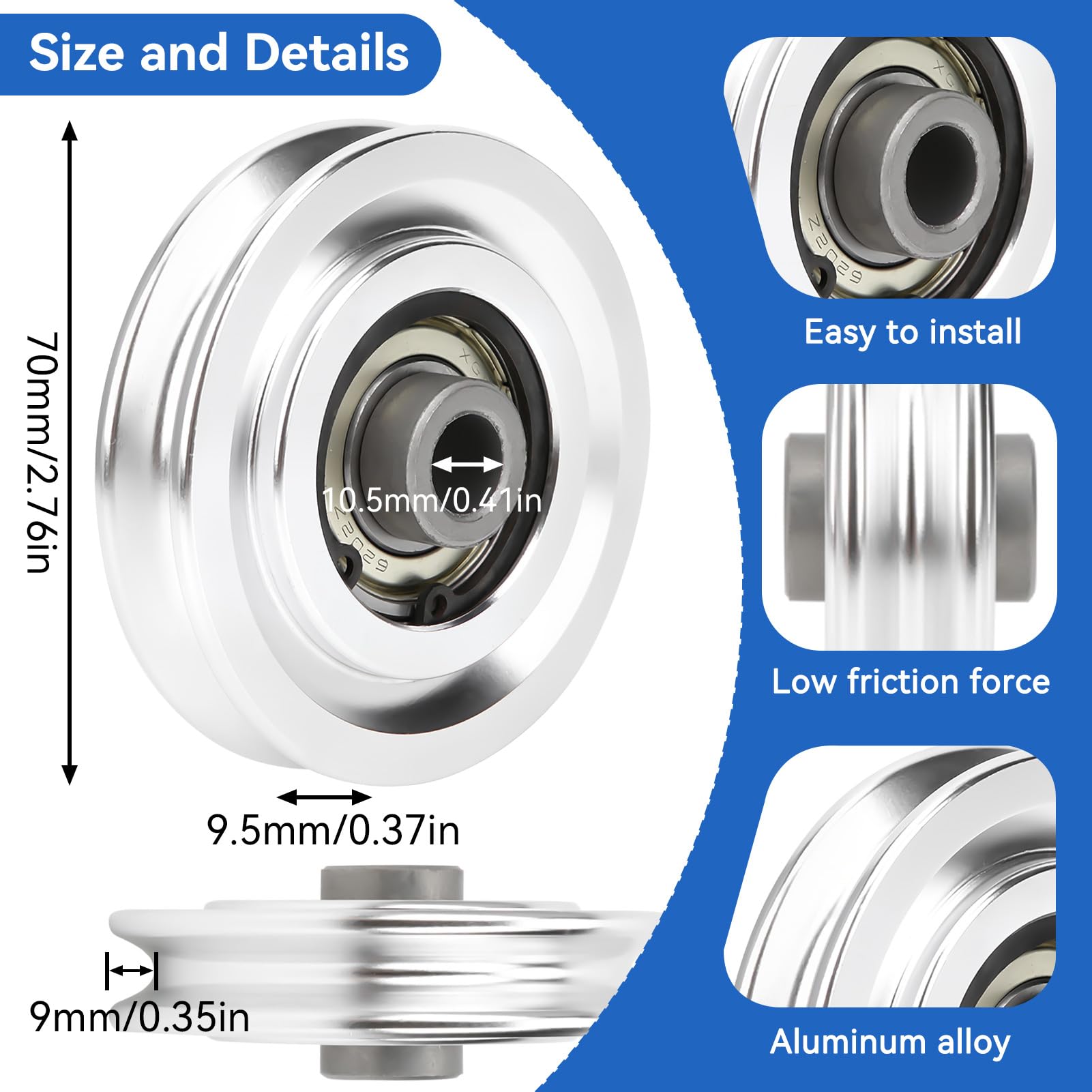 Aluminum Cable Machine Pulley Wheels - 2 PCS -7