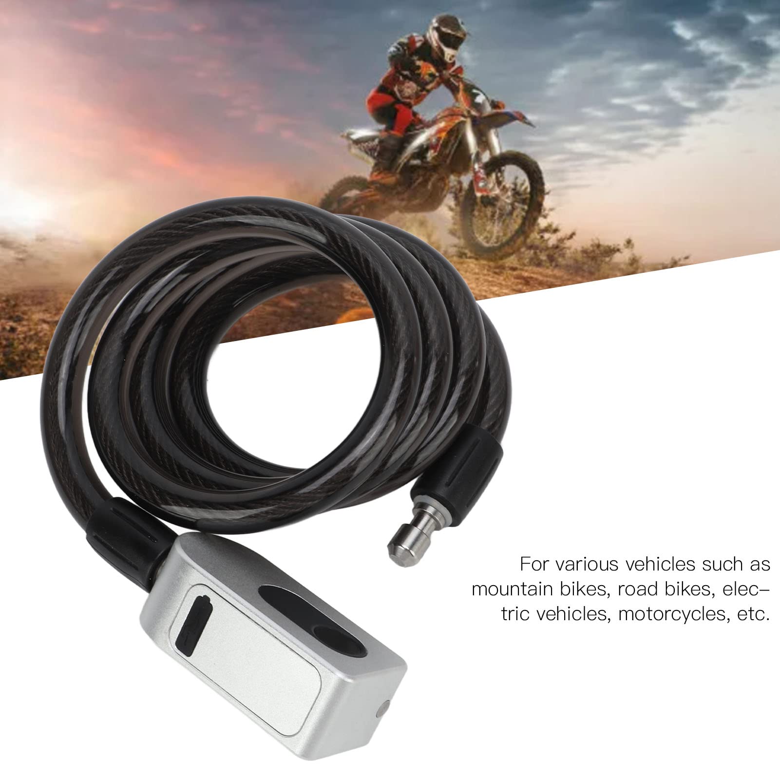 Rosvola Candado de Cable Inteligente con Huella Digital Bluetooth para Bicicletas de Montaña y Motocicletas con Carga USB e Impermeabilidad IP67, Aleación de Aluminio y Alambre de Acero