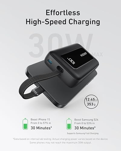 Anker Zolo Power Bank(2025 Upgrade), 20,000mAh 30W High-Speed Portable Charger with Built-In USB-C Cable, Battery Pack For iPhone 17/17 Air/17 Pro/17 Pro Max/16/15 Series, Galaxy, and More - 4
