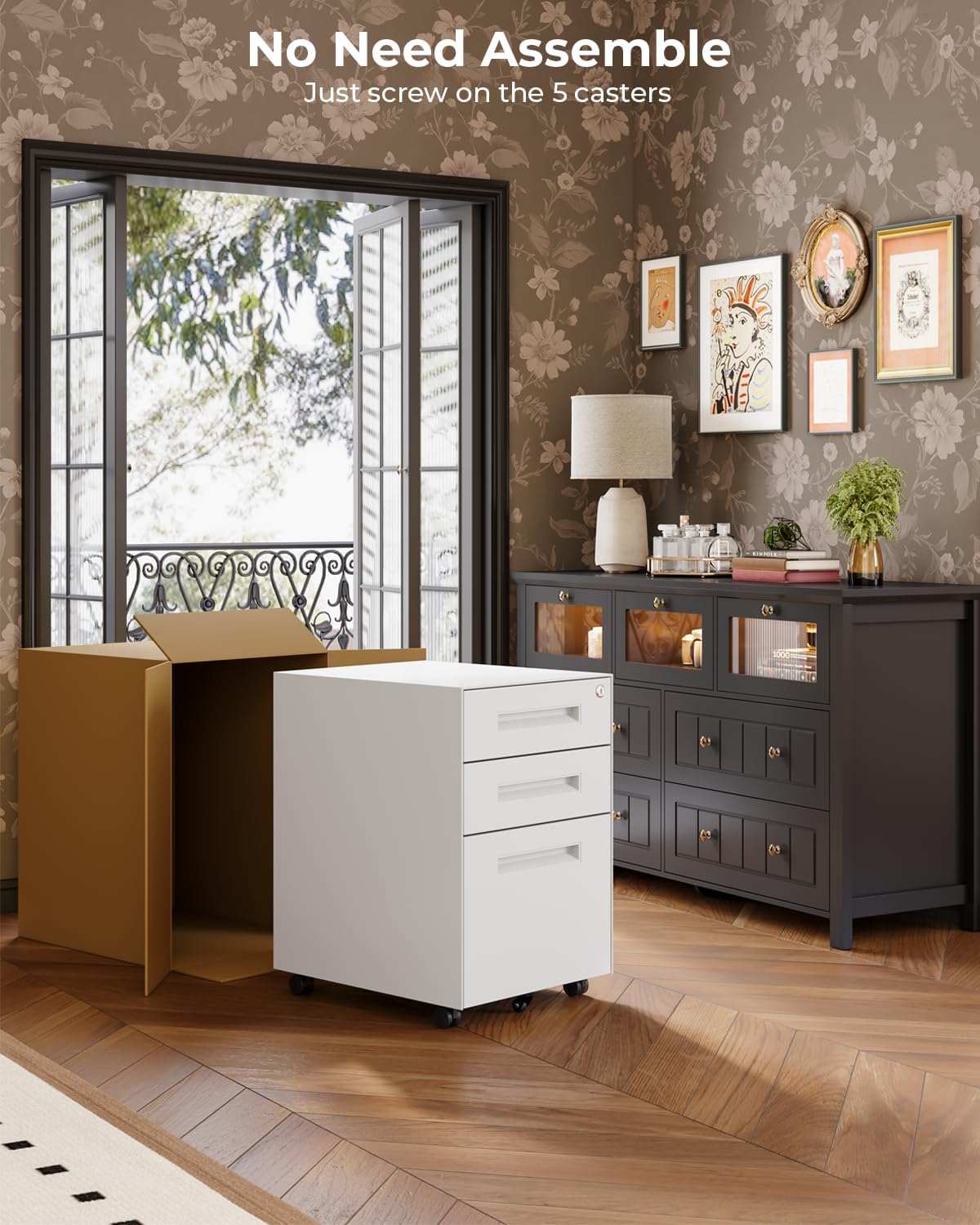 Dripex 3 Drawer File Cabinet, Mobile File Cabinet with Lock on Wheels, Letter/Legal Size, Fully Assembled, Modern Small Short Vertical Metal Rolling Filing Cabinets Under Desk for Home Office (White)