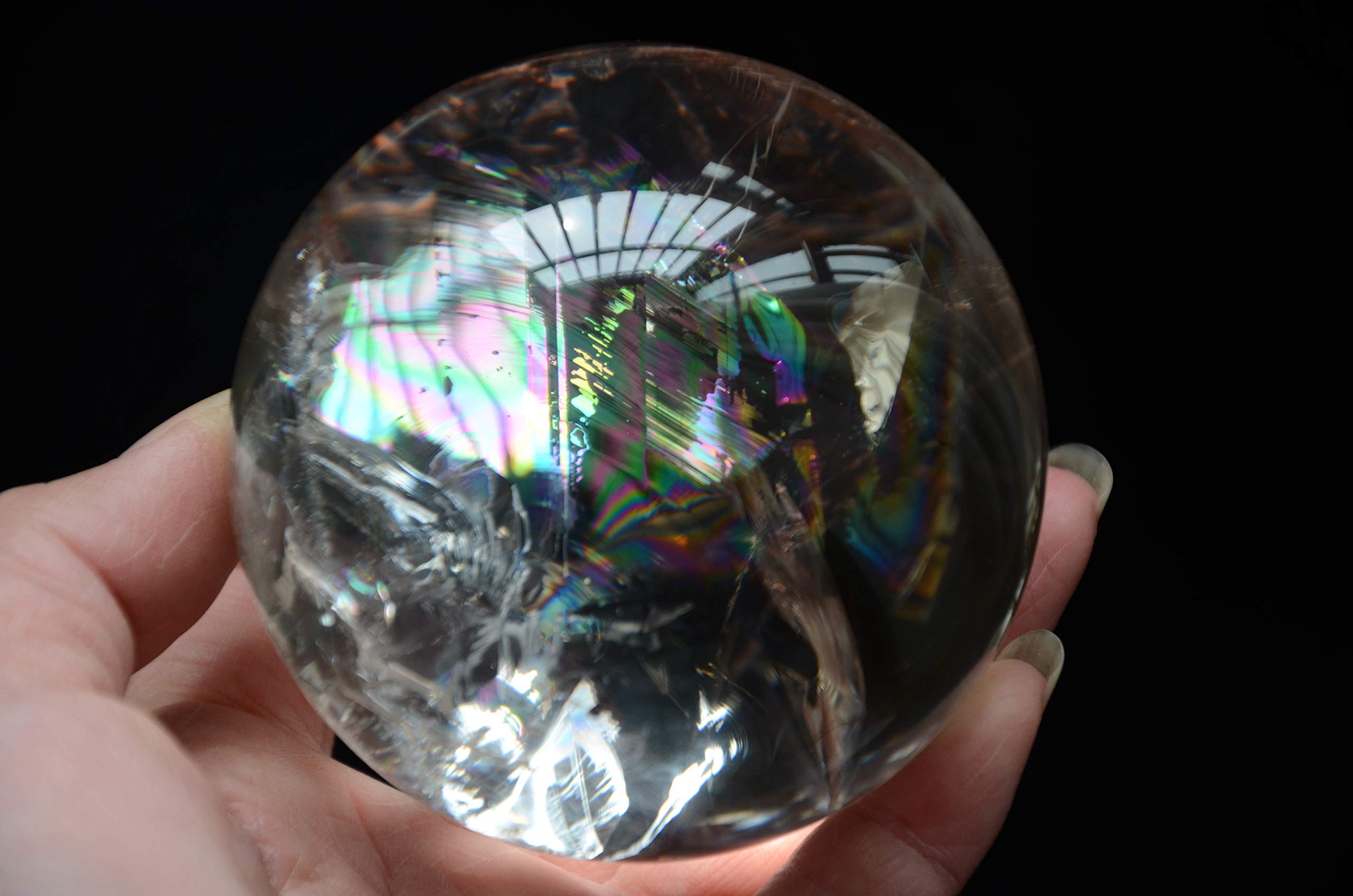 Real Tibetano Himalaya Gran altitud Cristal Transparente Cuarzo Arco Iris Bola Esfera orbe 2,99 Pulgadas Espiritual Reiki decoración de la habitación