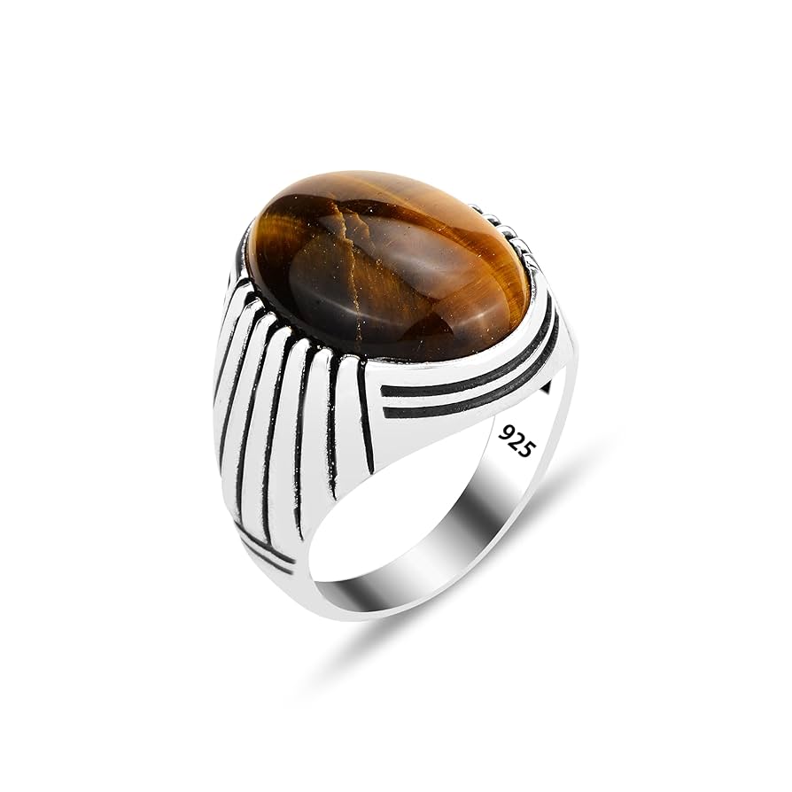 アクセサリー Vintage Silver Oval Tigereye Ring 925 Oval Tiger Eye Ring, Man Handmade Silver Ring, Natural Tiger