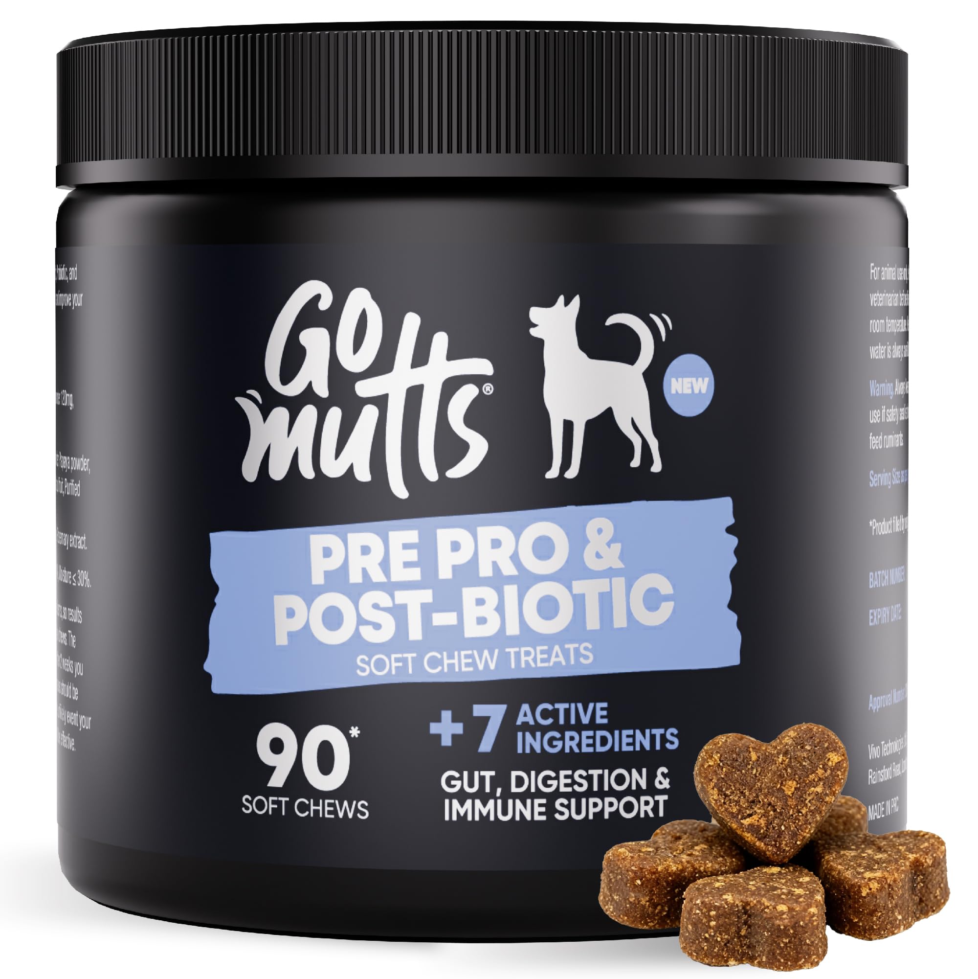 Go Mutts Pre, Pro & Postbiotic Digestive Treats for Dogs, 90 Soft Chews, Dog Pre and Probiotics for Gut Healt, Digestion & Immune System, Probiotic Chews for Dogs, Digestive Care for All Dog