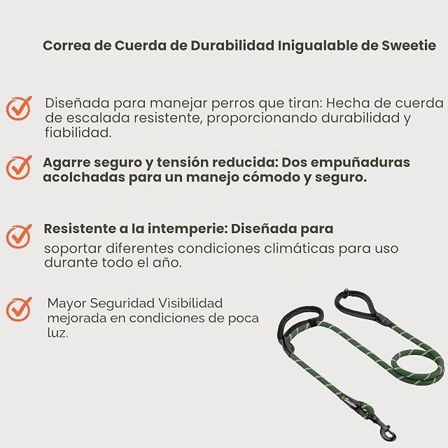 Foto 5 de 8 de Sweetie Correa Perro Cuerda Nylon 1,5 m - Anti Tirones, Doble Asa Bungee, Multiposición