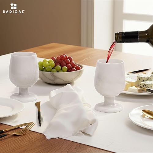 Miniatura 4 de Radicaln Juego de 2 copas de vino de mármol hechas a mano con tallo blanco de 5 pulgadas para decoración del bar del hogar, copas de vino blanco y