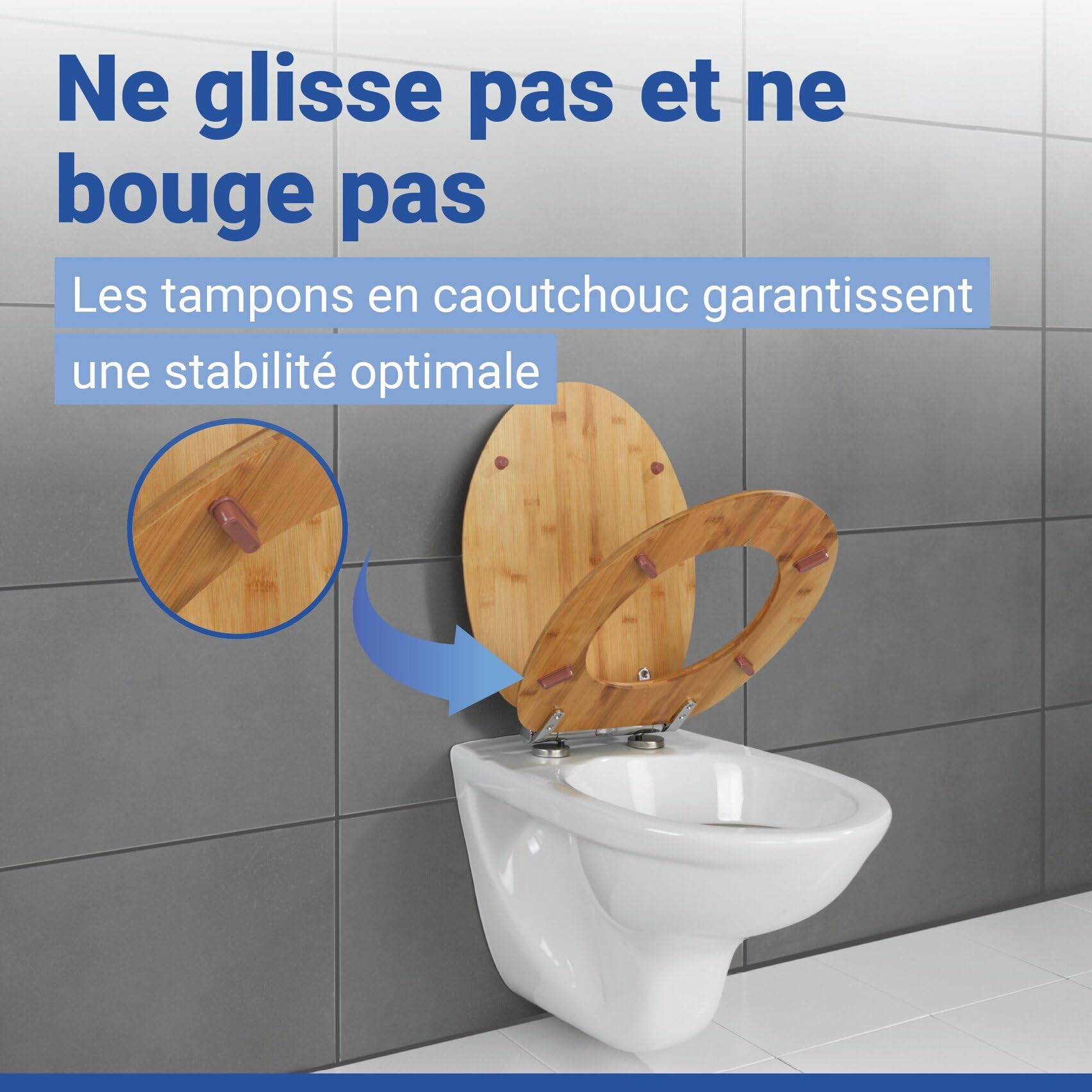 WENKO Abattant WC Bambusa | Lunettes WC Frein de Chute | Installation Rapide | Déclipsable pour Entretien Facile | Tampon Mural et Patin Anti Glisse | Bambou certifié FSC® | 34,5 x 40,5 cm | Bambou