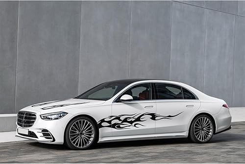 Miniatura 4 de RUIANTE 4 PCS Calcomanías Universales de Rayas Laterales para Carrocería de Carreras, Decoración de Capó y Puertas Laterales con Patrón de Llamas,