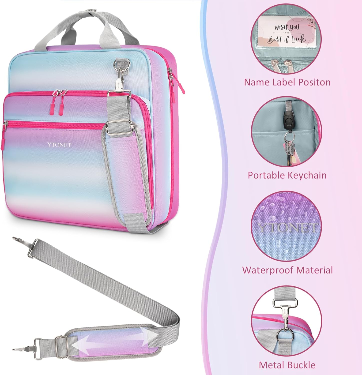 Ytonet 4 Inch D-Ring Zipper Binder, King Sized 3 Ring Binder with Zipper, 800 Sheets Extra Large Capacity Waterproof School Binders with Shoulder Strap for Students Fit 15.6 Inch Laptop, Blue-Pink