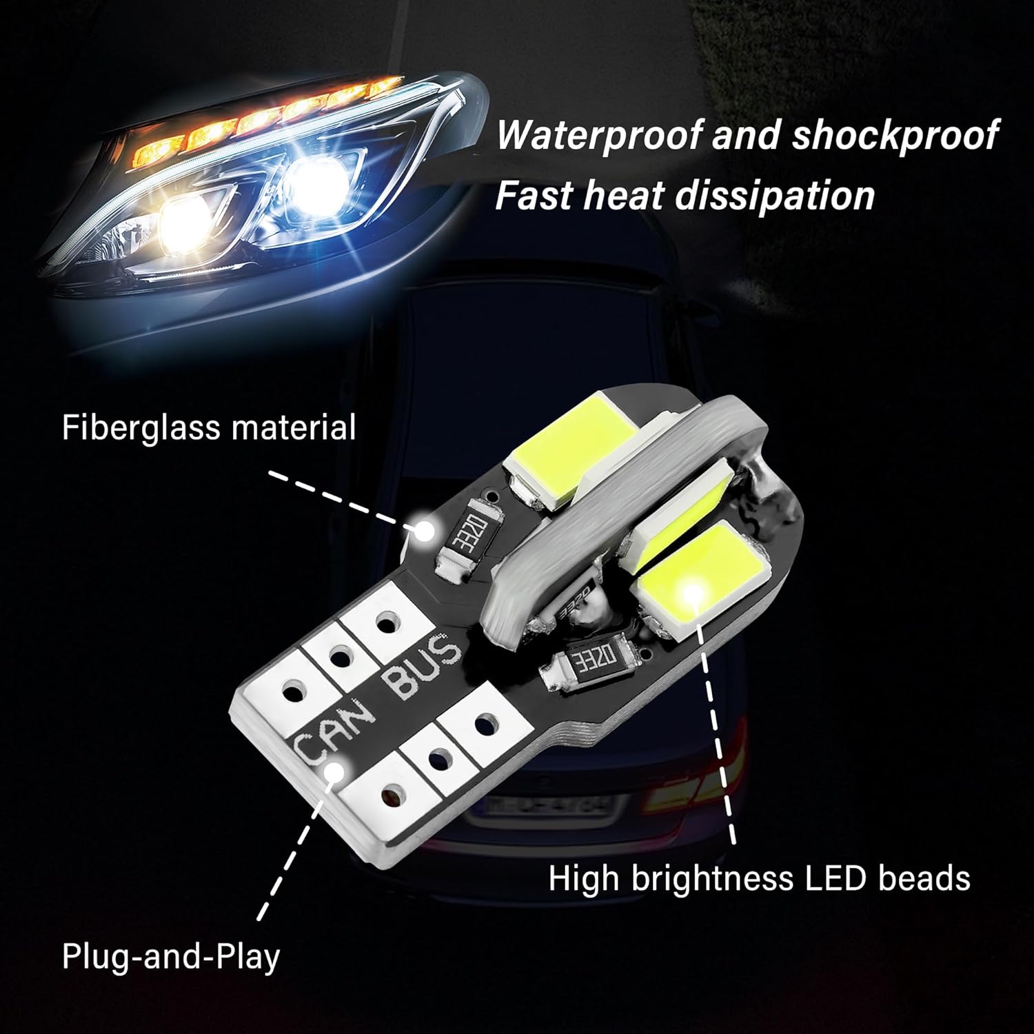 Stacool 10PCS T10 Interior Car Lights,12V Super Bright T10 LED Bulb for Map Lights,Reading Lights,License Plate Lights,Universal 5630 8SMD Car LED Lights Car Accessories for Most Cars (White)