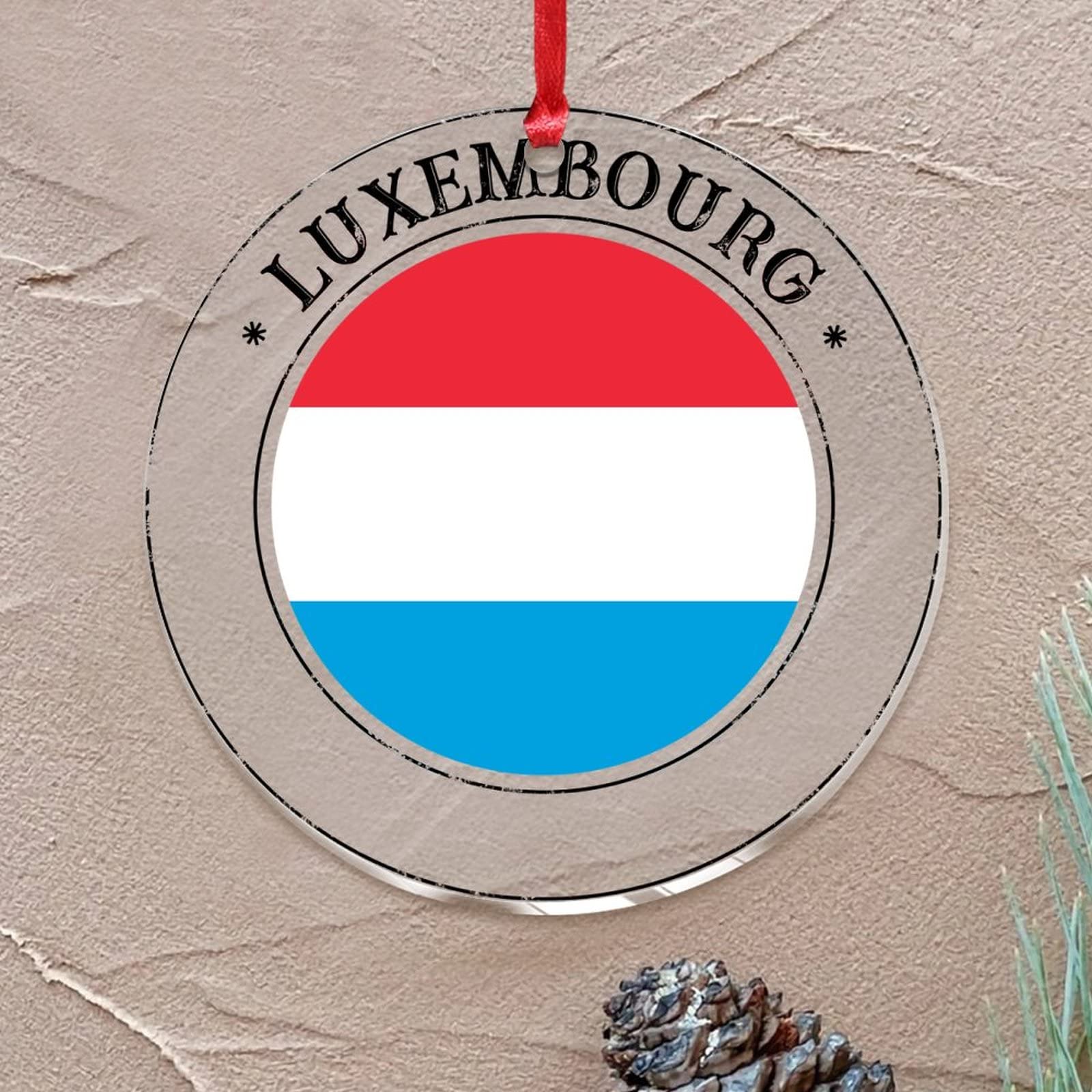 Luxembourg Hanging Ornaments National Flag Round Christmas Tree Ornament State Map Outline Acrylic Rustic Christmas Bauble for Holiday Decoration