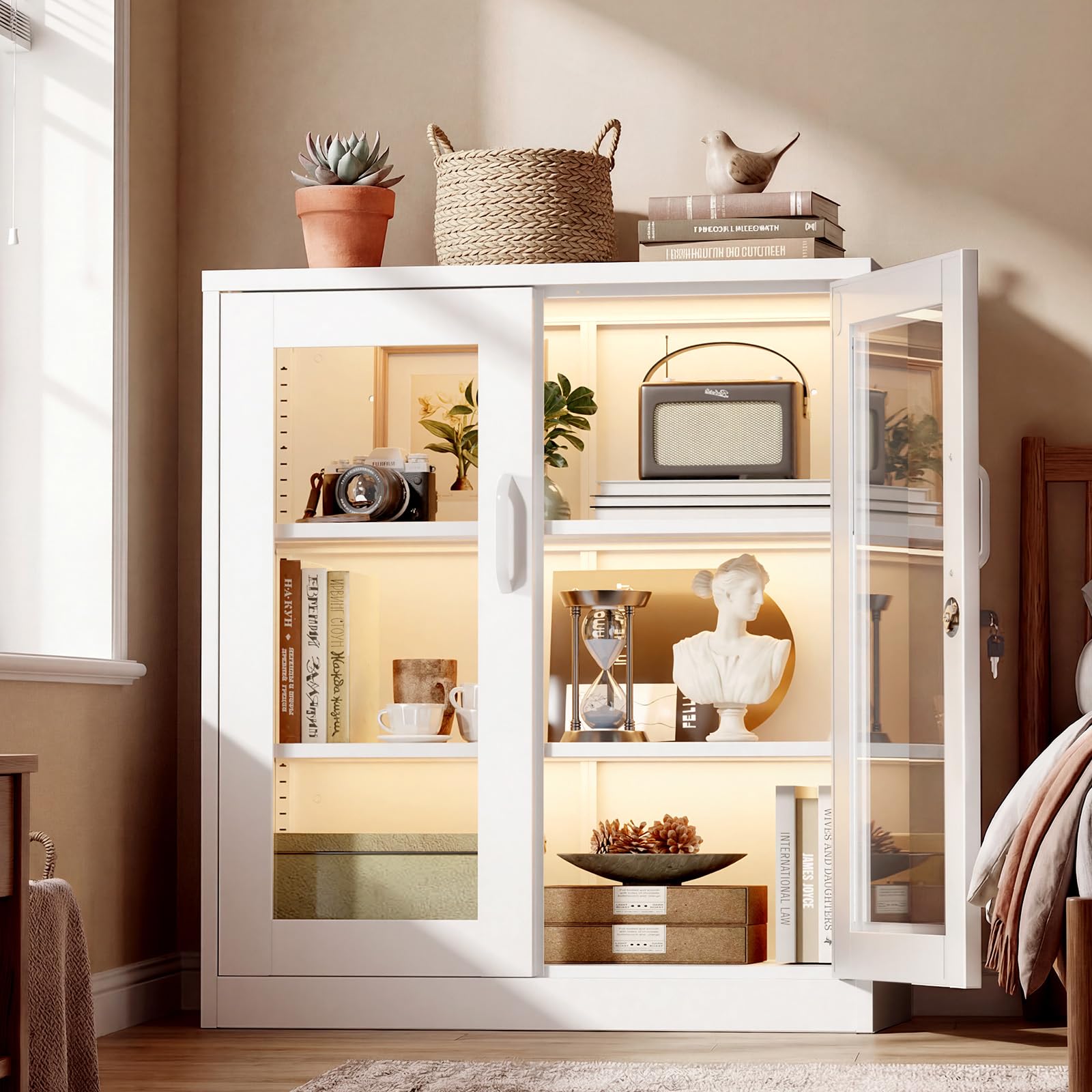 Amazon.com: VINGLI Lockable Display Cabinet with Glass Door & 3