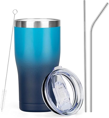 MEZMUT Vaso de café de 20 onzas con tapa y pajilla, taza aislada al vacío de doble pared de acero inoxidable, tazas de viaje aisladas para calor y