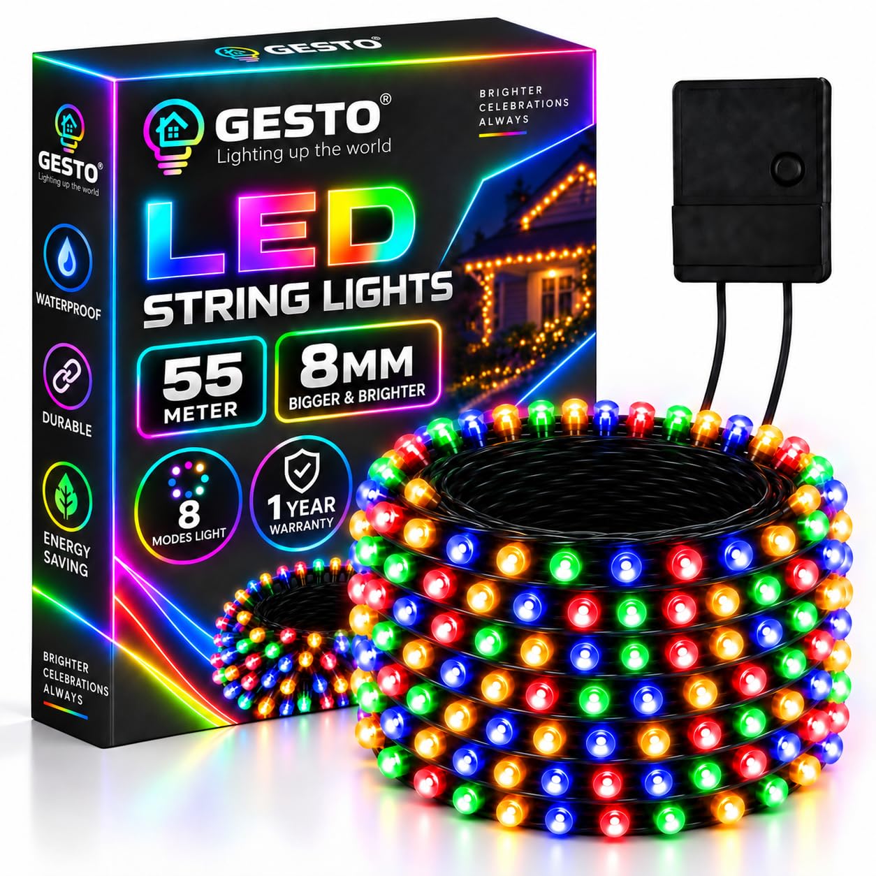 Gesto 55m LED String Lights - Multicolor & 8 Modes -15