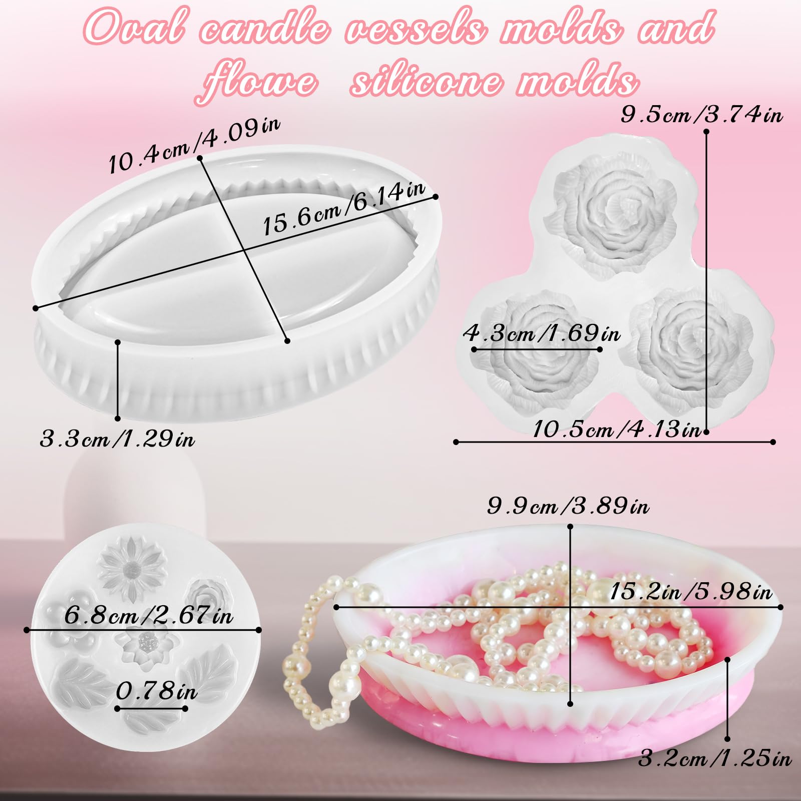 3-pak foremek do świec kwiatowych i silikonowych foremek do świec, 3D, piwonia, z eliptycznymi pojemnikami na świece, do aromaterapii, mydła, żywicy, ręcznie robionych prezentów