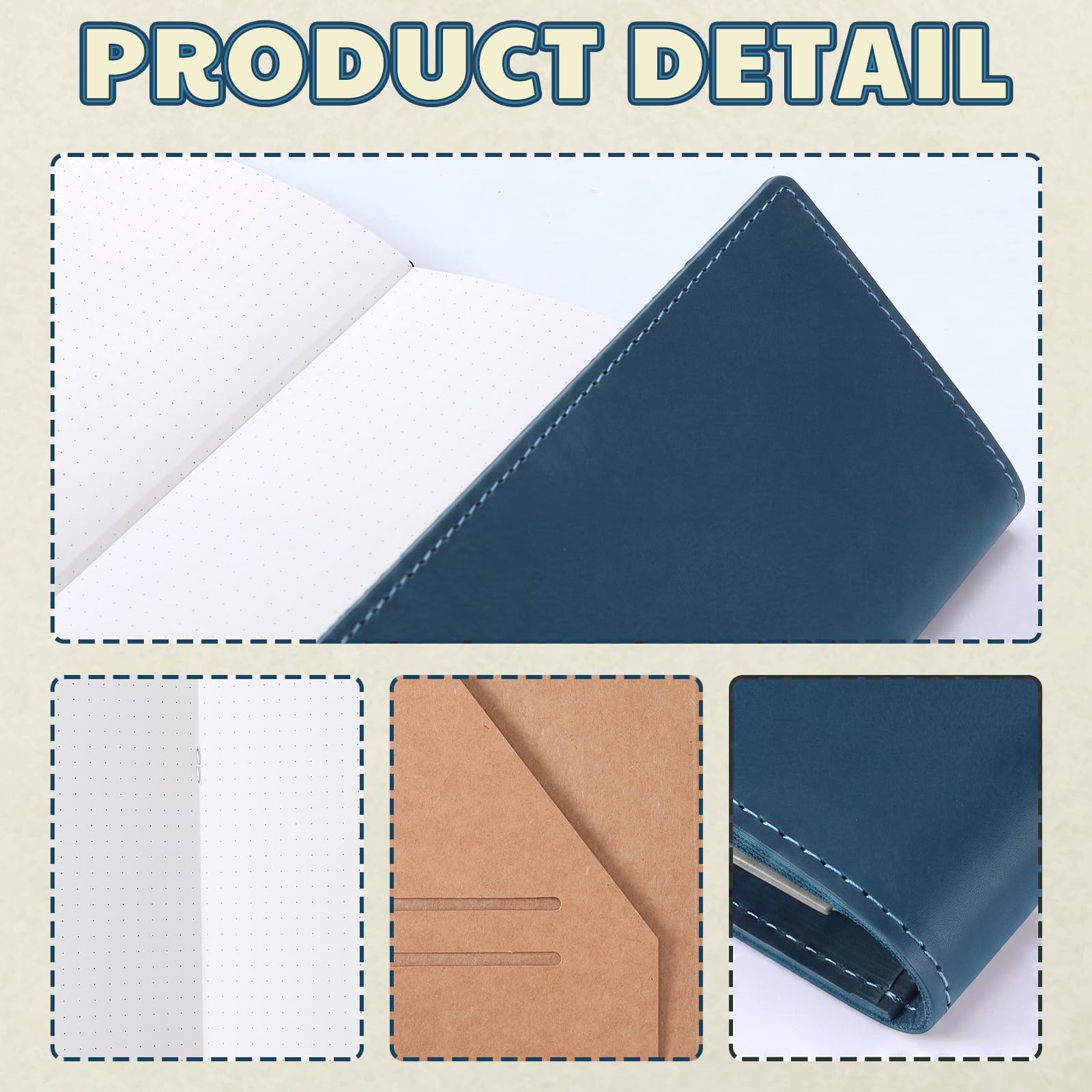 Eaasty Carnet de notes rechargeable en cuir véritable A5 avec porte-stylo, emplacements pour cartes, 3 recharges, poche en PVC, cadeau pour voyage, travail, organiseur d'écriture créatif (bleu)
