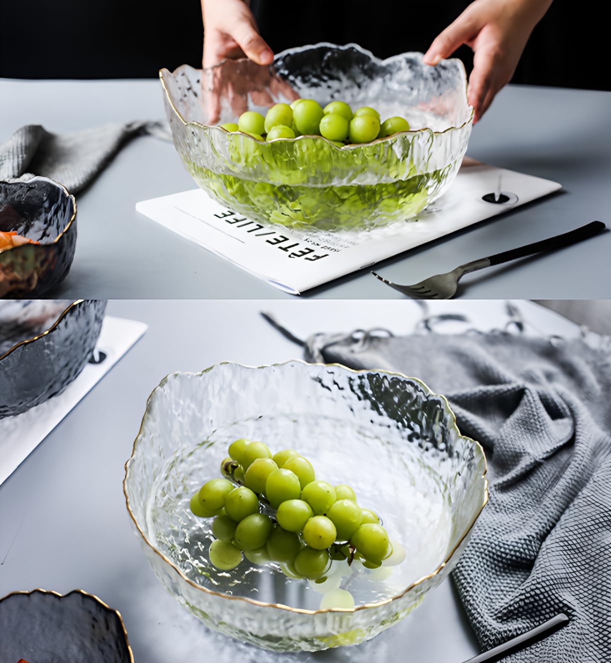 Glasschalen, 3 Stück Küche Mischschale, Glasschalen geeignet für Obst, Gemüse, Pasta, Getreide, Desserts