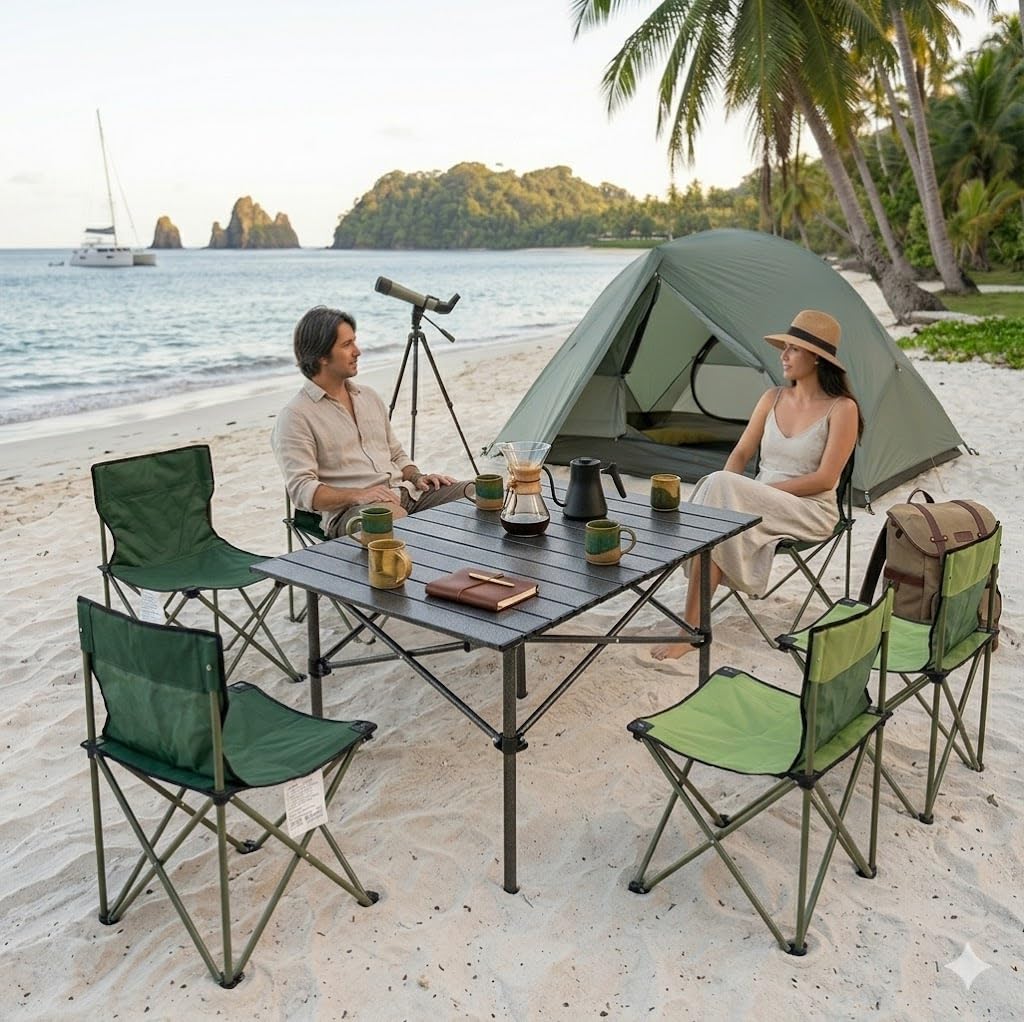 Folding Table and Chairs Set Table + 4 Folding Chair, Non-Slip Picnic Table, Space Saving, Portable for Garden, Camping, Backyard, Lawn, Picnic-image-27
