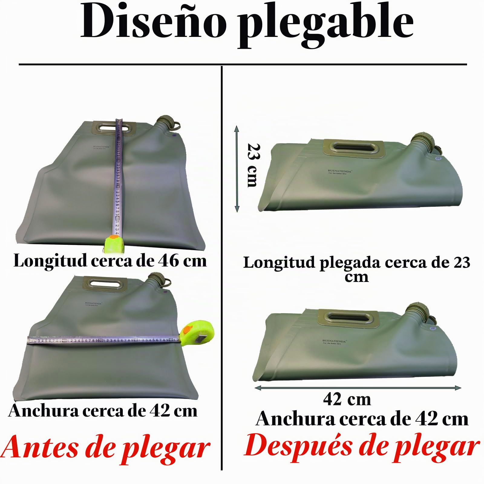 Bidón de combustible plegable de 10 l, de TPU de 2 mm, con manguera de 20 cm, depósito de gasolina a prueba de fugas para coche, moto, camping y Notfa (verde) (10 l)