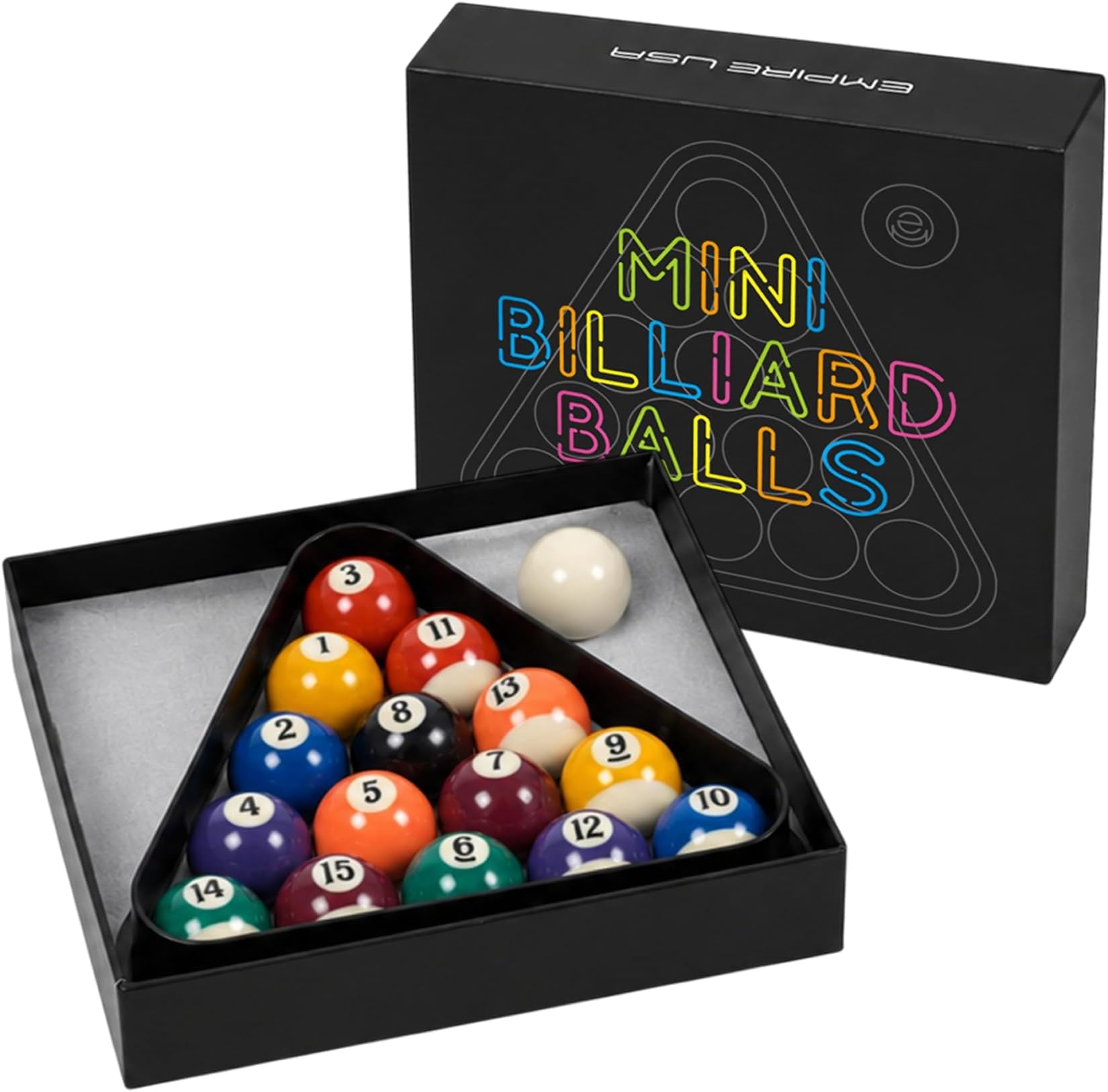 Mini Billiards Pool Ball Set 1.5 Inch - Mini Pool Table Balls Set with Triangle Rack, Vintage Style Mini Pool Balls for Kids & Tabletop Games, Small Billiard Accessories for Pool Table