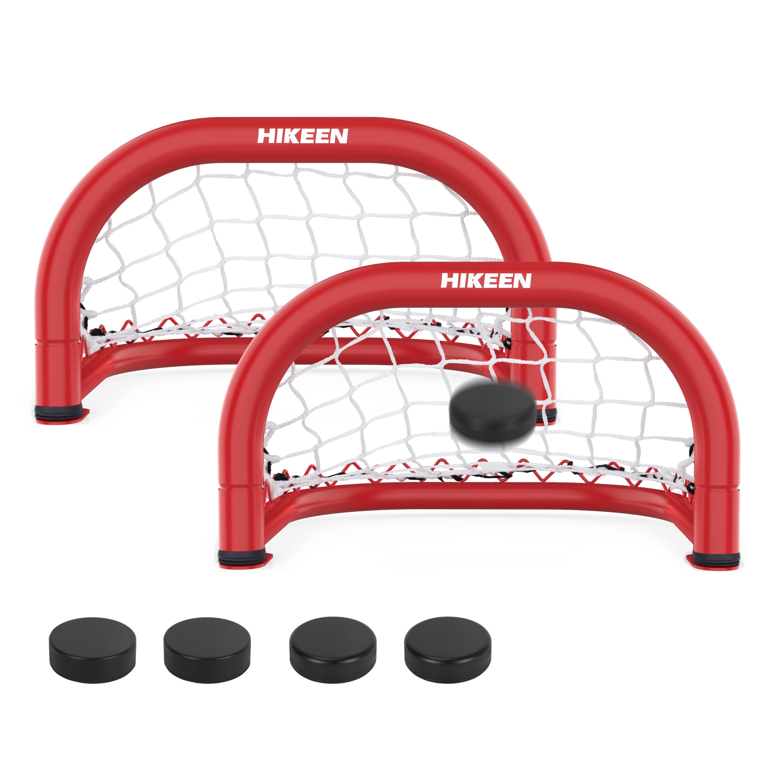 BOOSTEADY 2PCS Mini Portail de Hockey sur Glace, 14" x 8" Kit de But de Hockey de Rue avec Cadre en Fer Durable & Filet en Nylon & 4 Palets, Entraînement de Hockey pour Améliorer La Précision