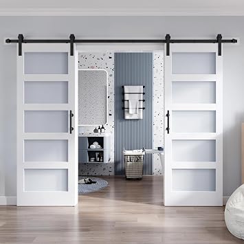Double 32x80 Inch Glass Sliding Barn Door Slab and 5.5ft Hardware Kit Included