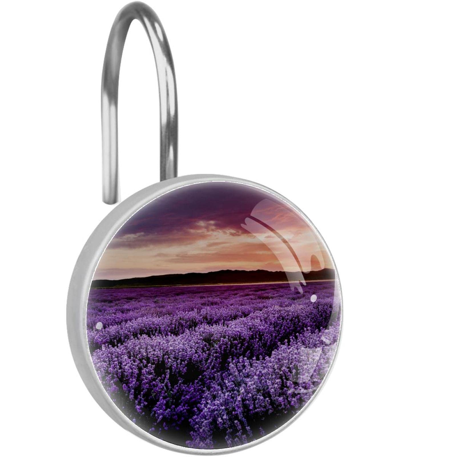 Anneaux pour rideau de douche haut de gamme en verre cristal et motif lavande