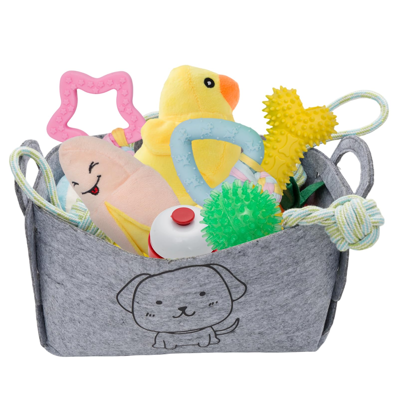 SUNNYNEST 24 Pack Puppy Toys with Storage Box – Small Dog Chew Toys for Teething, Interactive Play, Training & Cleaning – Plush, Rope, Rubber, Squeaky Toys with Poo Bags Dispenser