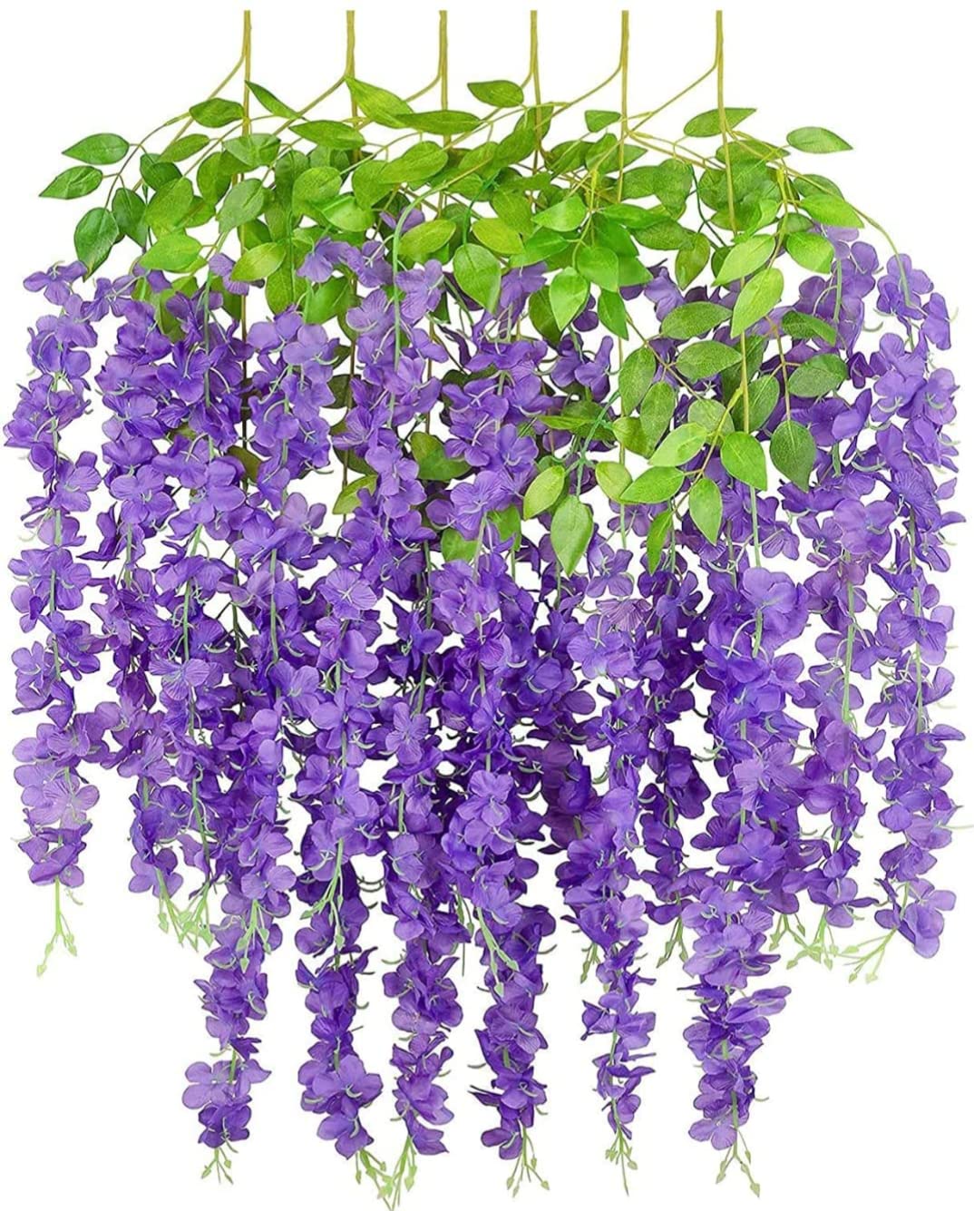 VRB Dec Pack of 6 (43.2Ft) Artificial Wisteria Vine| Ratta Fake Wisteria Hanging | Garland Silk Long Hanging Bush Flowers String for Home Party Wedding Decor (Dark Blue, 6)