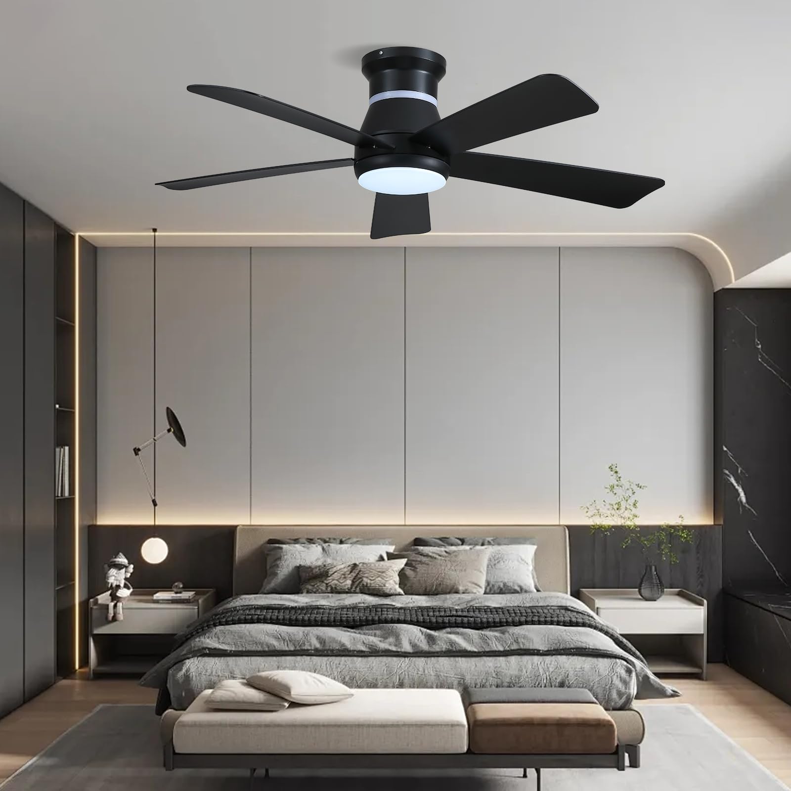 Surtime 117CM Ventilatori a soffitto con luci RGB - Fan a soffitto a montaggio a flush con LED 3CCT dimmabile, ventilatori a soffitto moderni per festa all'interno(Nero)