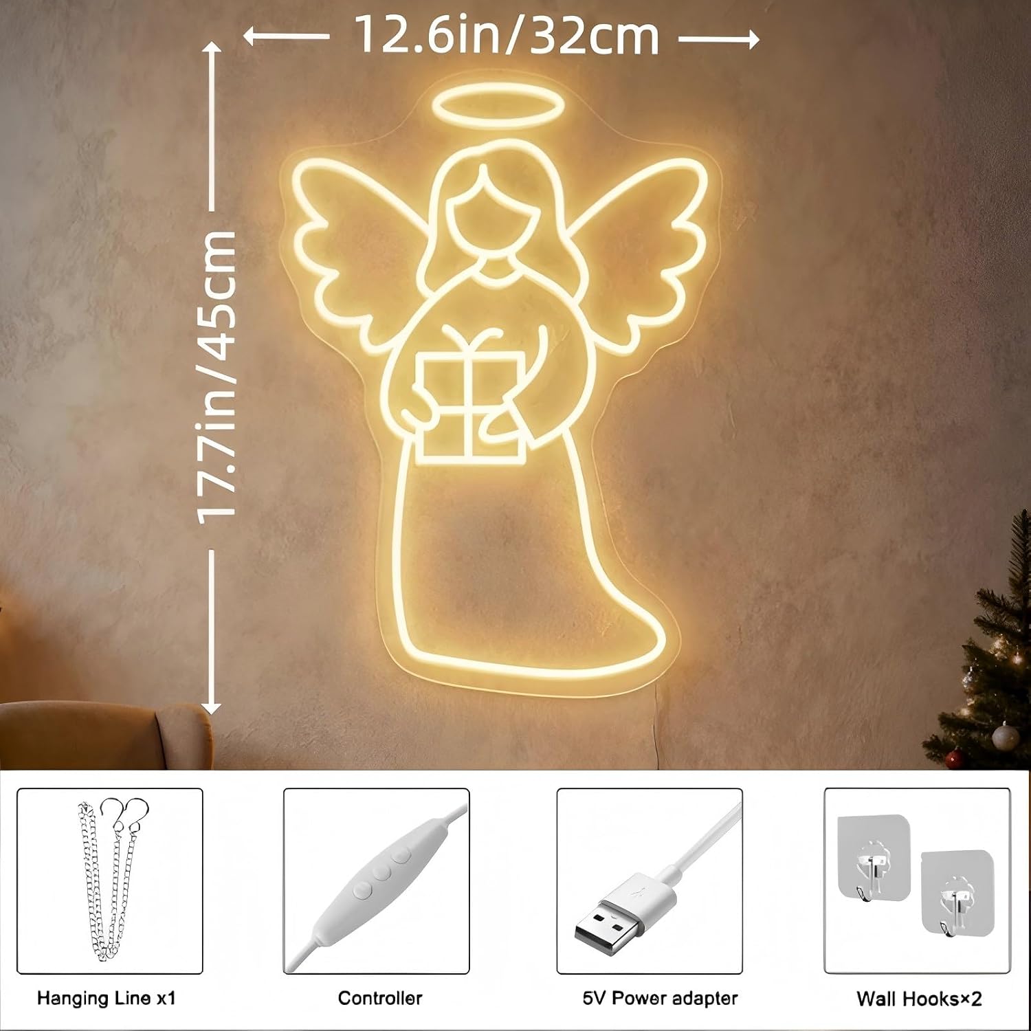 Christmas Angel Neon Sign, Holy LED Wall Light Dimmable Neon Light for Wall Decor, Custom Christmas Neon Sign Light Up for Home, Nativity Scene, Living Room, Holiday & Gift