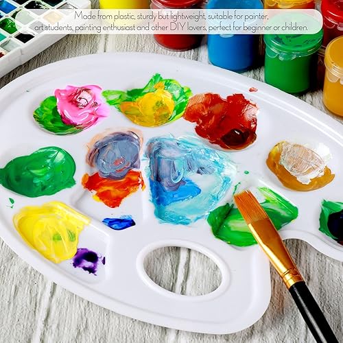 Miniatura 6 de FANDAMEI 20 paletas de bandejas de pintura ovaladas, paleta de bandeja de pintura de plástico, paletas de pintura con agujero para el pulgar