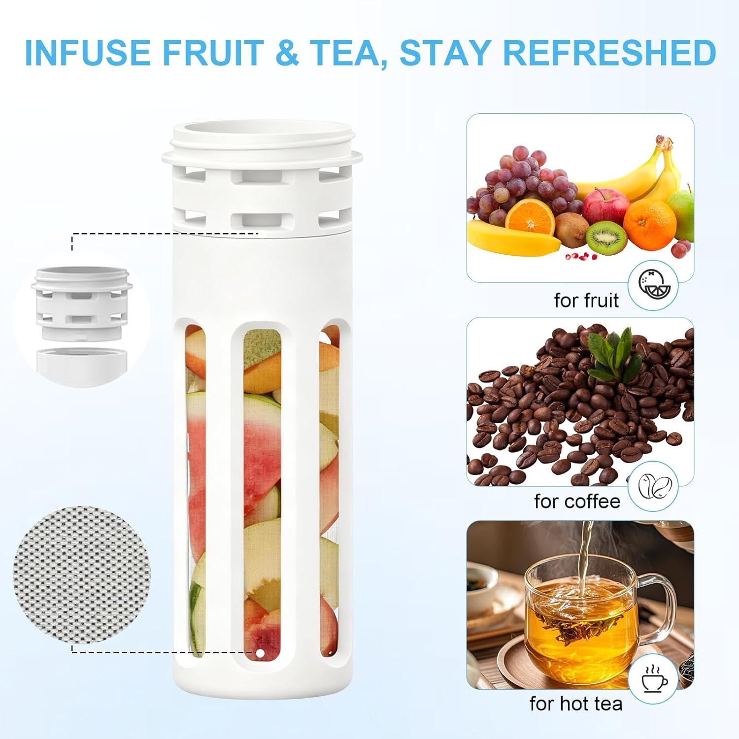 64oz Half Gallon Fruit Infuser Insulated Stainless Steel Water Bottle Jug, 48H Cold & 24H Hot, Large Capacity for Travel Hiking Mountain Climbing White Leopard